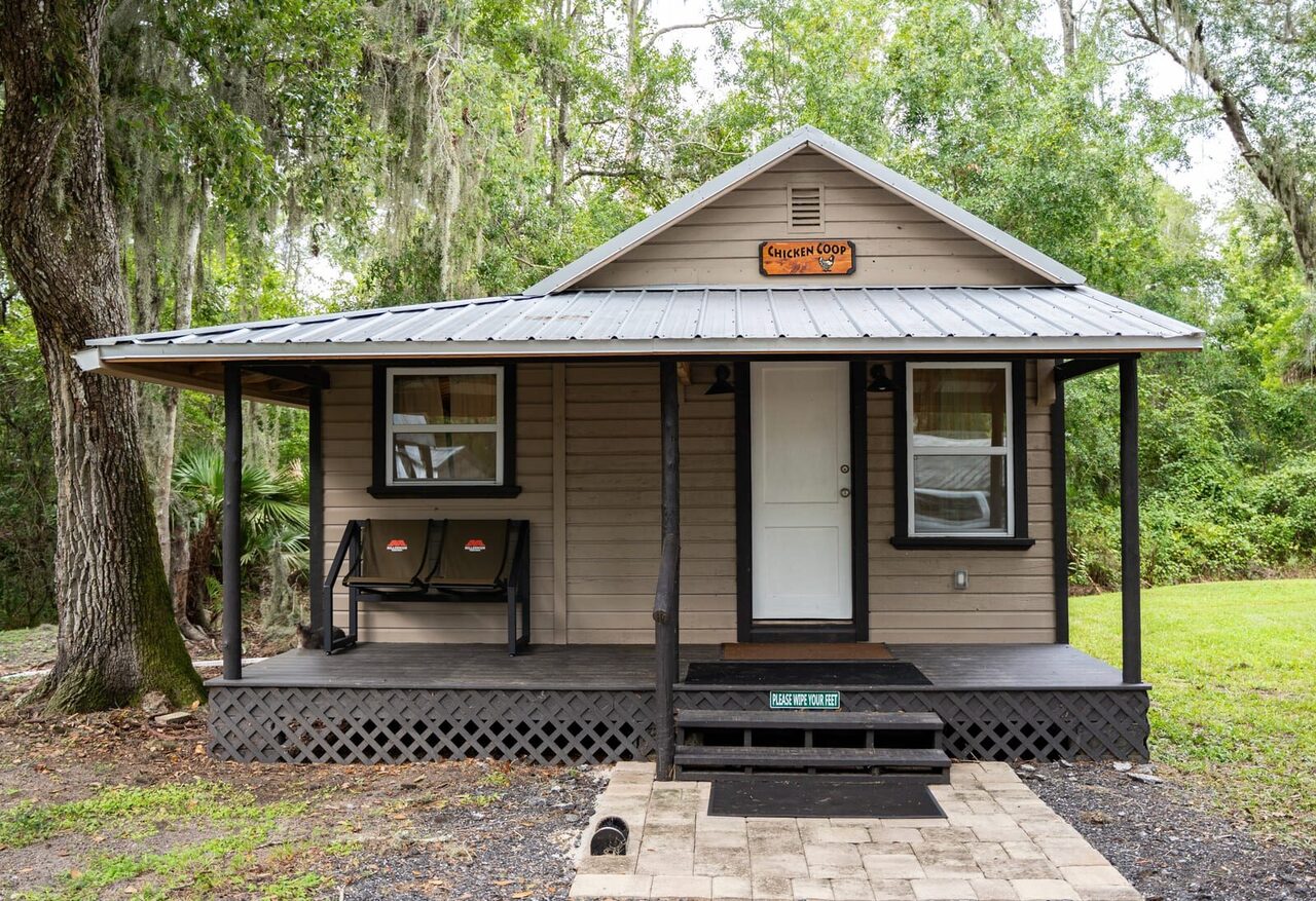The Chicken Coop guest cabin exterior at Brawler Creek Ranch